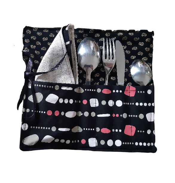 Etui à couverts lin et soie - rangement fourchette- porte couteau table-  pochette pour couverts-porte serviette - Un grand marché